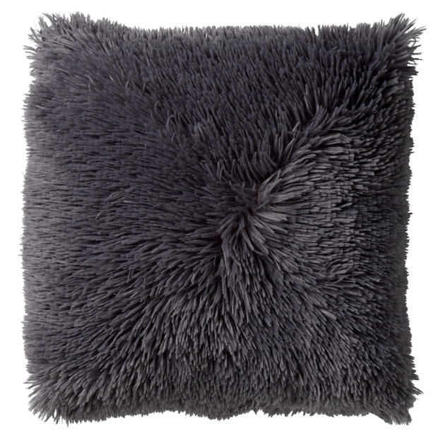 Dutch Decor - FLUFFY - Sierkussen 45x45 cm - superzacht - effen kleur - Charcoal Gray - antraciet