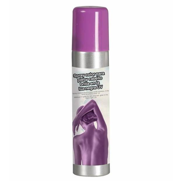 Guirca Haarspray/bodypaint spray - 2x kleuren - wit en paars - 75 ml - Verkleedhaarkleuring