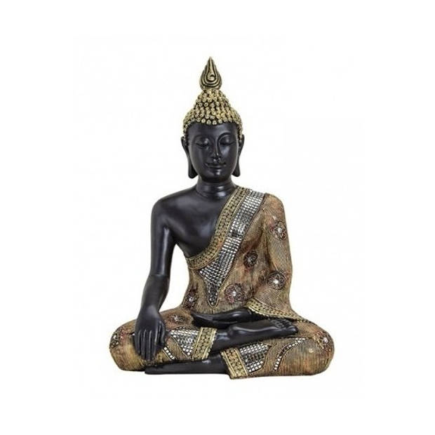 Decoratie boeddha beelden voor binnen zwart/goud 45 cm - Beeldjes