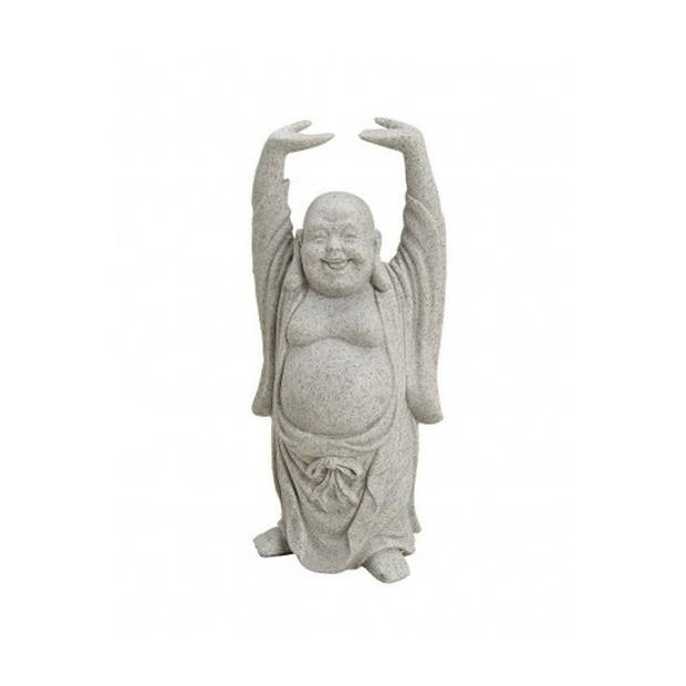 Boeddha beeldje met handen omhoog - grijs - 16 cm - van polystone - Beeldjes