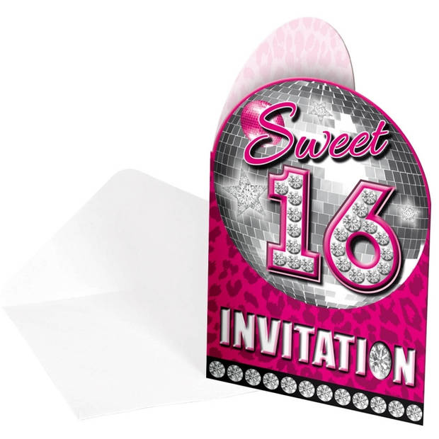 Sweet 16 thema feest uitnodigingen 16 stuks - Uitnodigingen