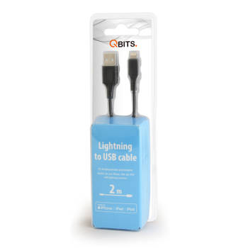 Qbits USB oplaad kabel - 8-pins - 2 meter - zwart
