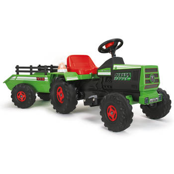 Injusa accuvoertuig tractor met aanhanger 6V 140 cm groen