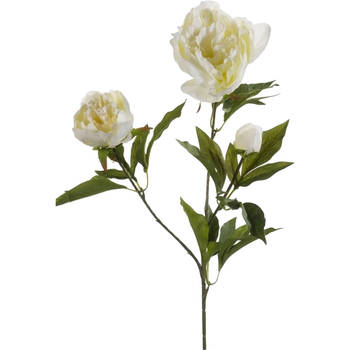 Emerald Kunstbloem pioenrozen tak - 3 bloemen - wit - 70 cm - decoratie - Kunstbloemen