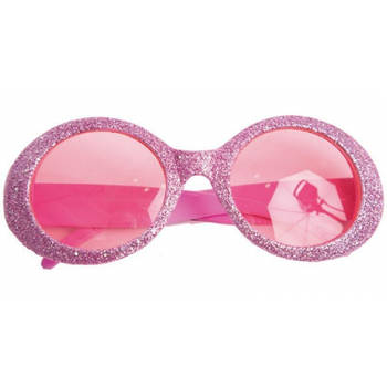 Roze disco dames party bril met glitters - Verkleedbrillen