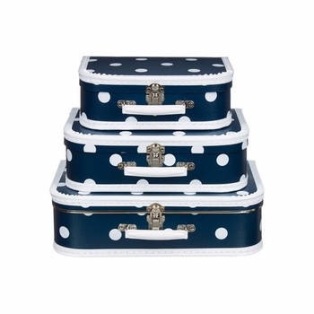 Speelgoedkoffertje navy witte stip 30 cm - Kinderkoffers