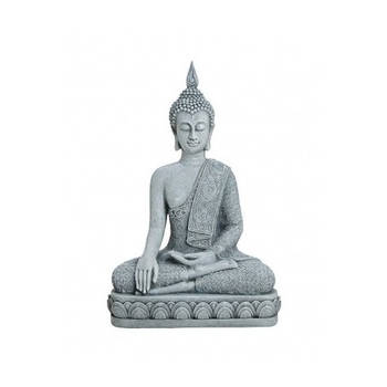 Boeddha beeld - antiek grijs - 39 cm - van polystone - binnen/buiten - Beeldjes