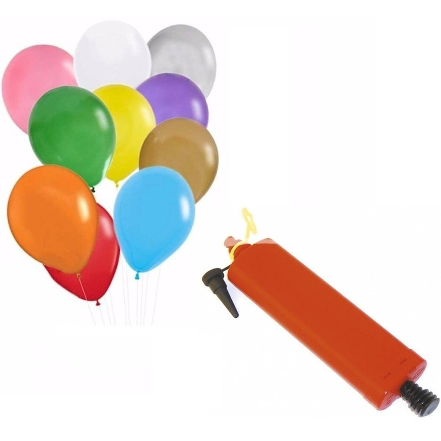 100 gekleurde ballonnen inclusief pomp - Ballonnen