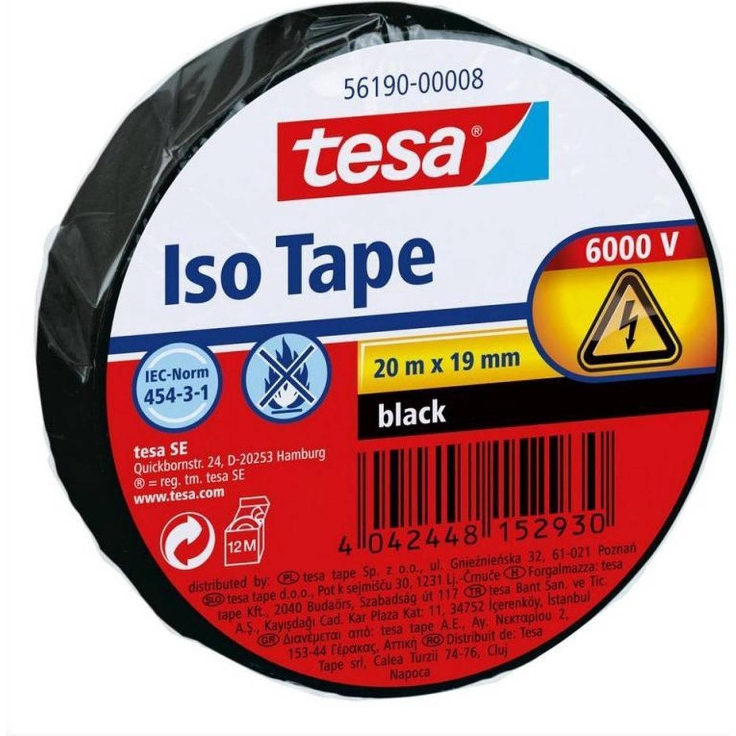 Tesa elektrische isolatie-tape, 20m x 19mm, zwart