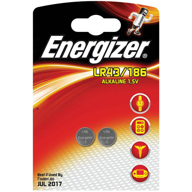Energizer knoopcelbatterij LR43/186 Alkaline 1,5V 2 stuks