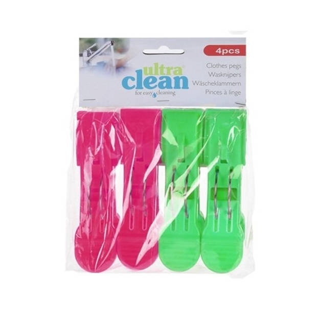 Roze en groene strandlaken knijpers 4 stuks 13cm - Handdoekknijpers
