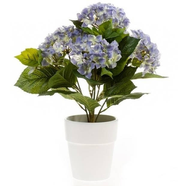2x Blauwe kunstplant Hortensia plant in pot - Kunstplanten