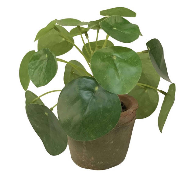 2x Groene kunstplanten pilea plant in pot 13 cm - Kunstplanten