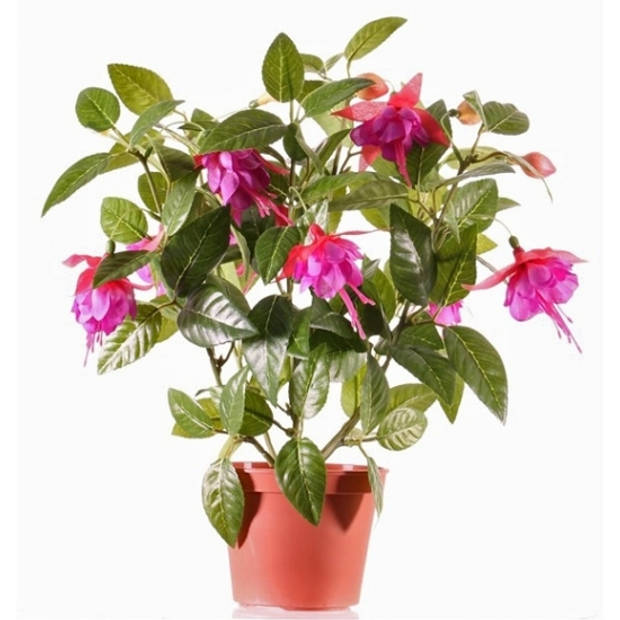 2x Roze fuchsia kunstplant in pot 30 cm voor binnen - Kunstplanten