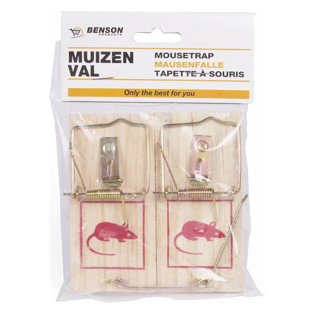 Benson Muizenval - 2 stuks - hout/metaal - 10 cm - muizenklem - Knaagdierenbestrijding