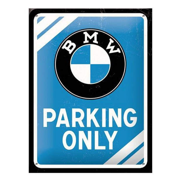 Klein metalen bord BMW parking only - Feestdecoratieborden
