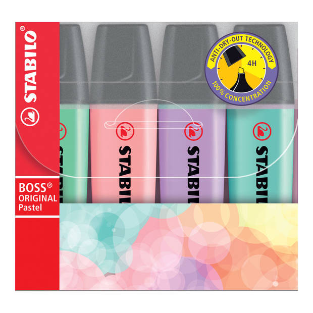 Markeerstiften Stabilo Boss pastel - 4 stuks - Viltstift Stabilo