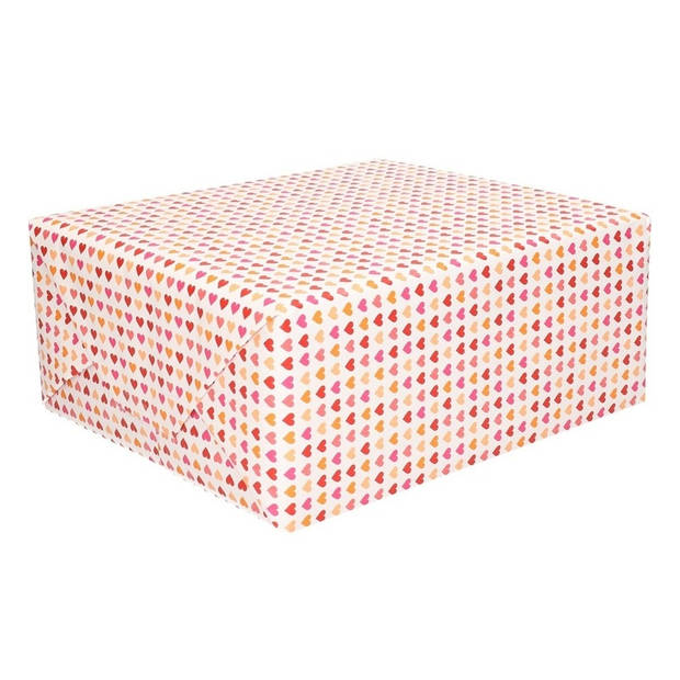 Cadeaupapier met roze hartjes opdruk 70 x 200 cm - Cadeaupapier