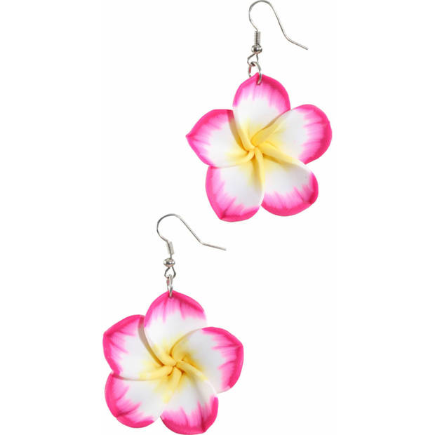 Tropische bloem oorbellen roze - Verkleedsieraden