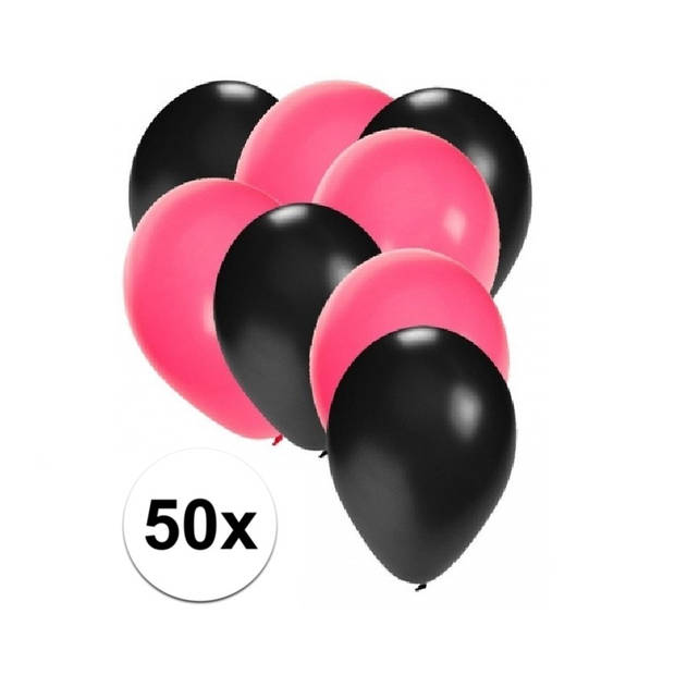 50x zwarte en roze ballonnen - Ballonnen