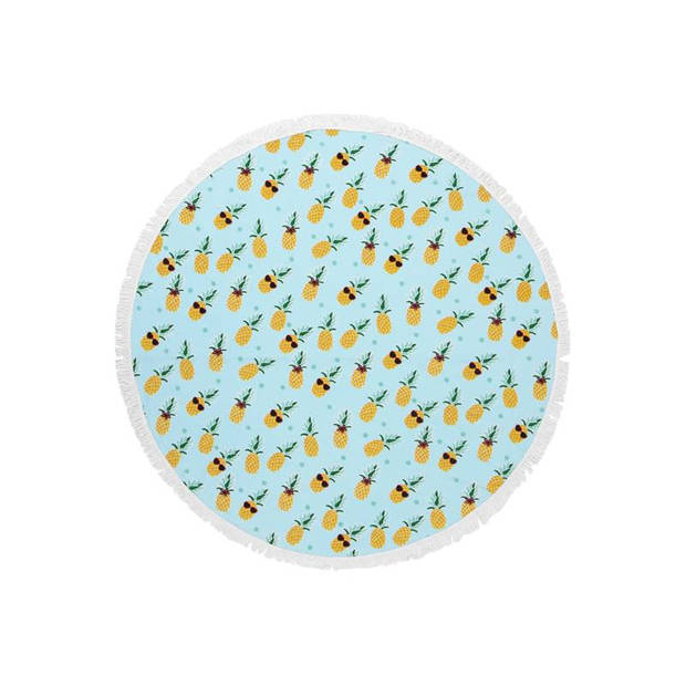 Covers en Co Covers & Co Pineapple rond strandlaken - 100% polyester - &Oslash; 150 cm - Aqua