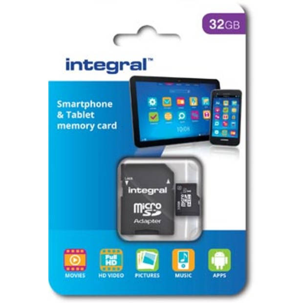 Integral microSDHC geheugenkaart voor smartphones en tablets, klasse 10, 32 GB