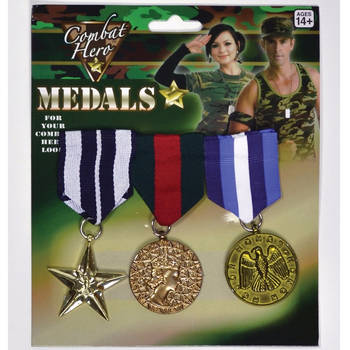Militaire medailles 3x stuks - verkleed accessoires - onderscheidingen - Fopartikelen