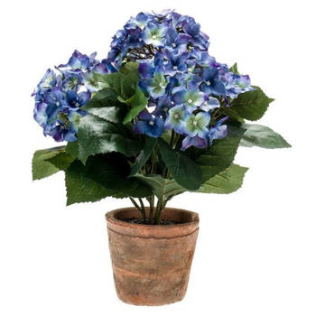 Blauwe kunstplant Hortensia plant in pot - Kunstplanten