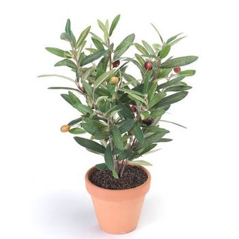 Groen kunstplant olijf boompje plant in pot 35 cm - Kunstplanten