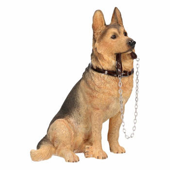 Honden beeldje Duitse Herdershond met riem 19 cm - Beeldjes