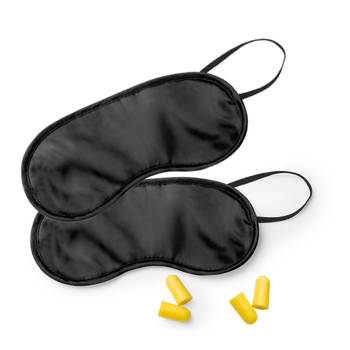 2x Travel set zwart maskers met oordoppen - Slaapmaskers