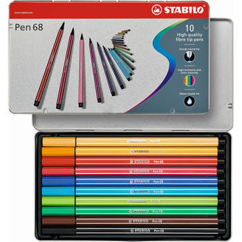 Viltstiften Stabilo pen 68 metalen doos - 10 stuks - Viltstift Stabilo