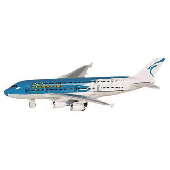 Speelgoed passagiers vliegtuig blauw/wit 19 cm - Speelgoed vliegtuigen