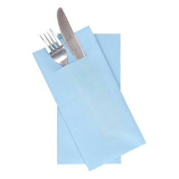 36 stuks lichtblauwe servetten met vakje voor bestek - Feestservetten