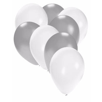 50x witte en zilveren ballonnen - Ballonnen