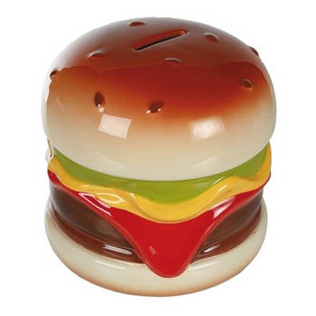 Spaarpot van een lekkere Hamburger - 14 x 13 cm - keramiek - Kinderen en volwassenen - Spaarpotten