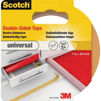 Scotch dubbelzijdige plakband voor tapijt en vinyl Universal, ft 50 mm x 7 m, blisterverpakking