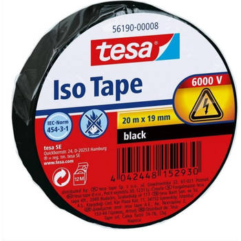 3x Tesa isolatie tape op rol zwart 20 mtr x 1,9 cm - Tape (klussen)