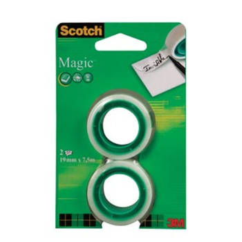 Scotch plakband Magic Tape, ft 19 mm x 7,5 m, blister met 2 rolletjes