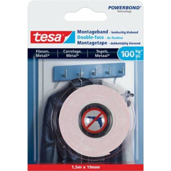 Tesa Powerbond montagetape Tegels en Metaal, 19 mm x 1,5 m