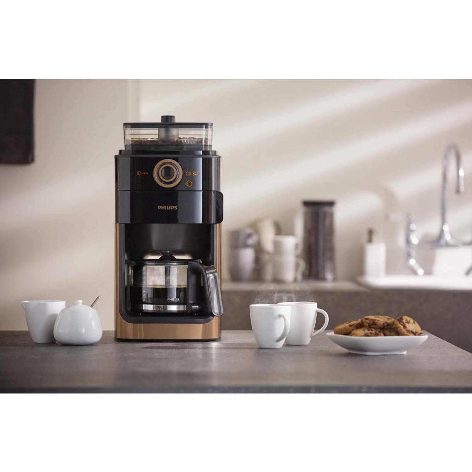 het beleid Lezen Verlichten Philips koffiezetapparaat/bonenmachine Grind & Brew HD7768/70 -  koper/metaal | Blokker