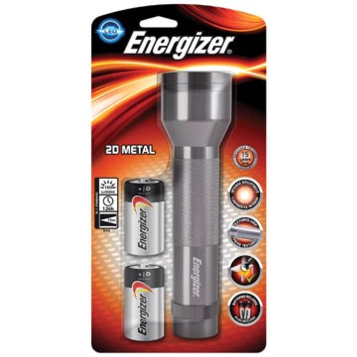 Energizer Zaklamp Metal Led 2d, Inclusief 2 D Batterijen, Op Blister