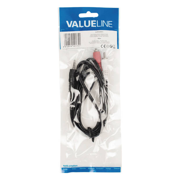 Valueline 1,5 meter audio AUX kabel 3.5mm jack male naar 2x RCA / TULP male