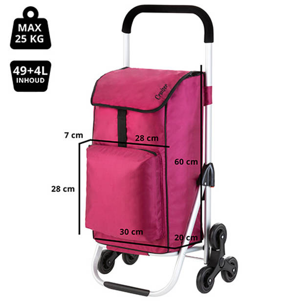 ShoppingCruiser ‘Stair Climber’ Boodschappentrolley 49+4 ltr Handige Trappenloper Boodschappenwagen Roze