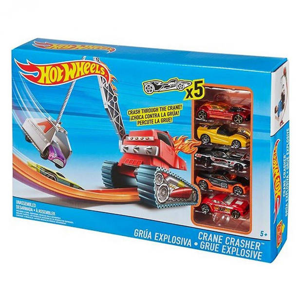 Hot Wheels Crane Crasher speelset met 5 auto's