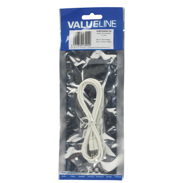 Valueline 1 meter slanke audio AUX kabel 3.5mm naar 3.5mm male jack