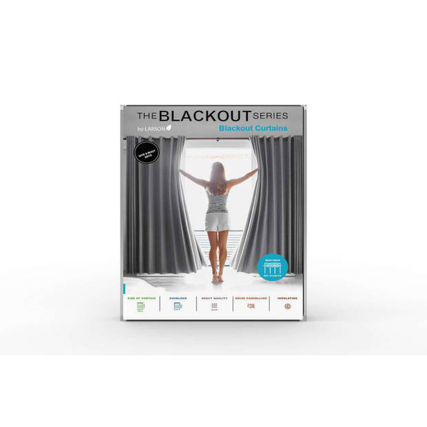 Larson - Luxe effen blackout gordijn - met haken - 3m x 2.5m - Zwart