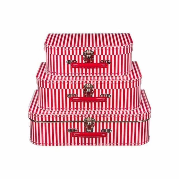 Kraamkado koffertje rood gestreept 30 cm - Kinderkoffers