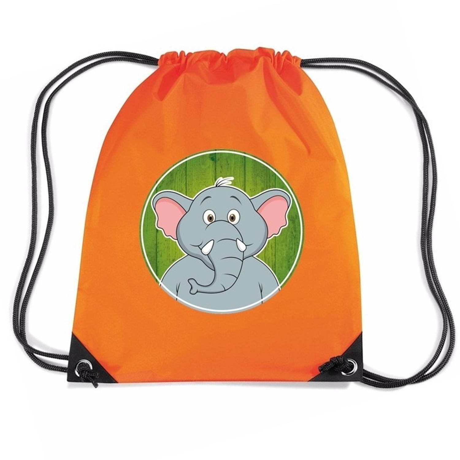 Olifanten rijgkoord rugtas-gymtas oranje 11 liter voor kinderen