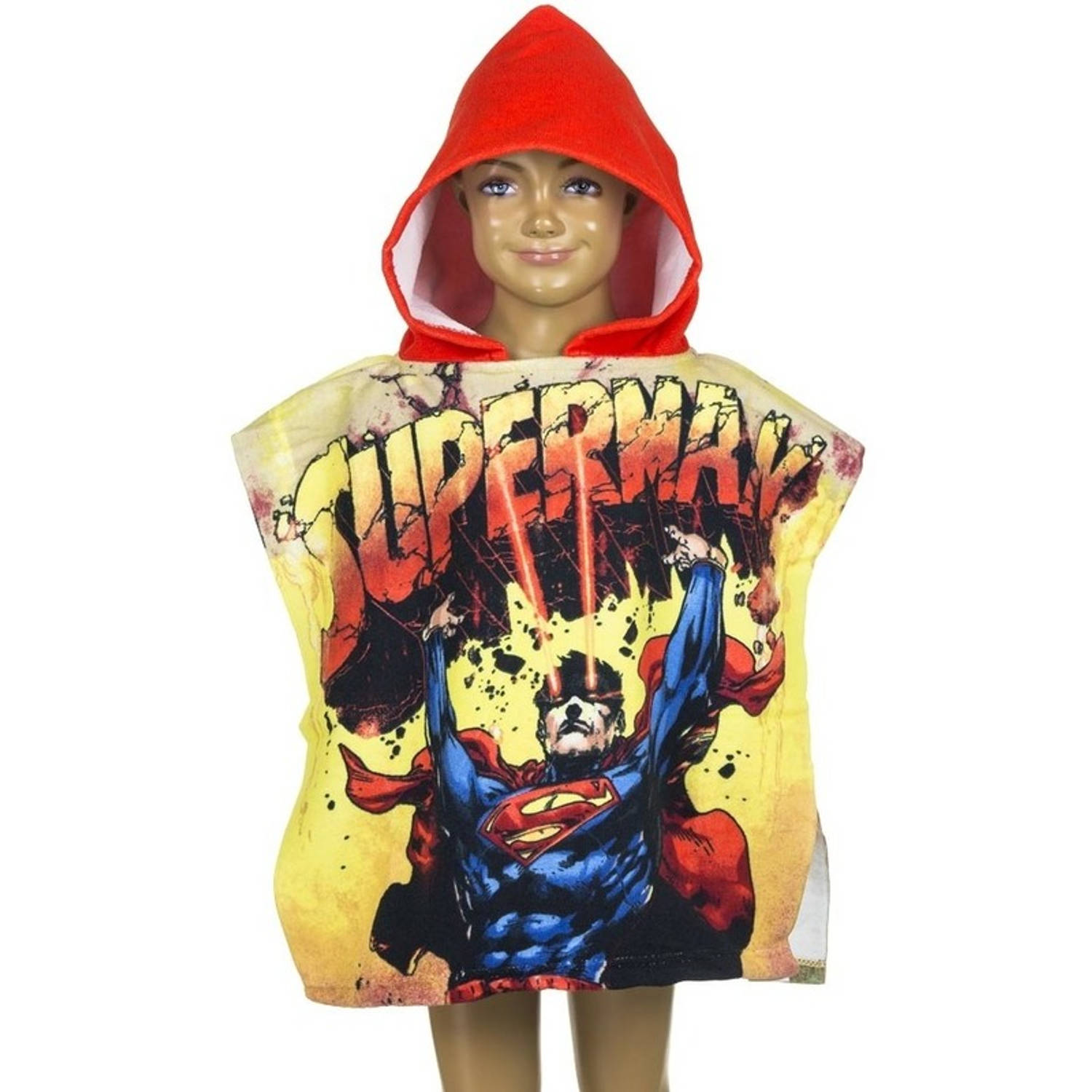 Superman badcape-badponcho met rode capuchon voor jongens